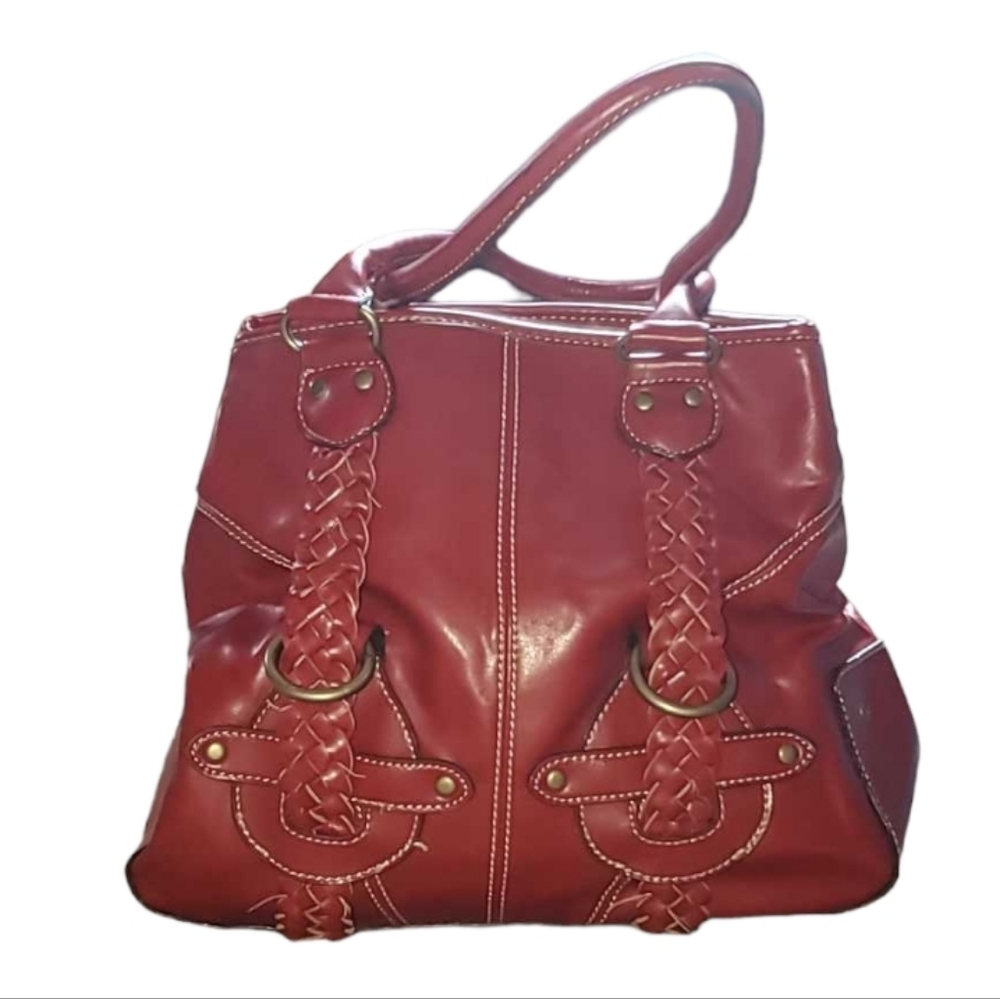 BIG ROOMY Cranberry Red Handbag Vegan Leather Purse Bag